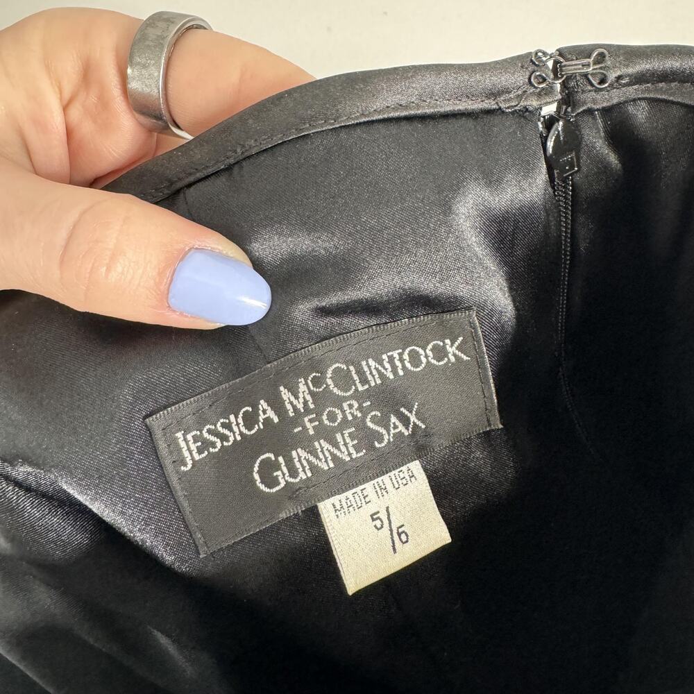 Vintage Jessica McClintock Dress Womens 6 Black Polka Dot Strapless Retro Pinup - Picture 7 of 13